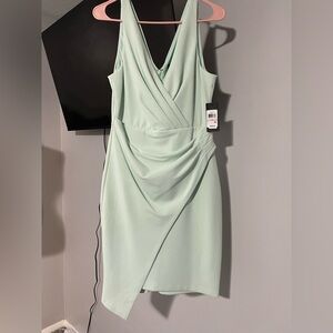 Guess Green Asymmetrical Ruched Sheath Dress
